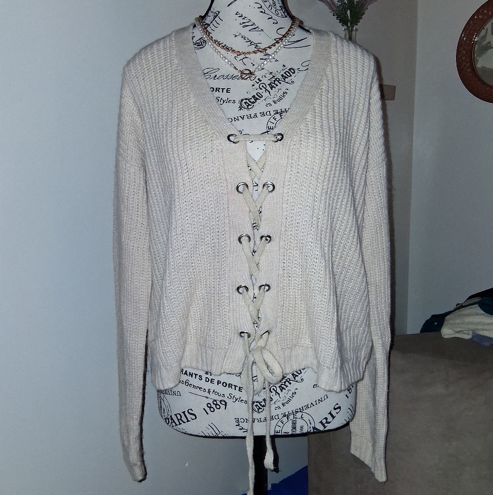 Rue21 Cream Lace-Up Sweater